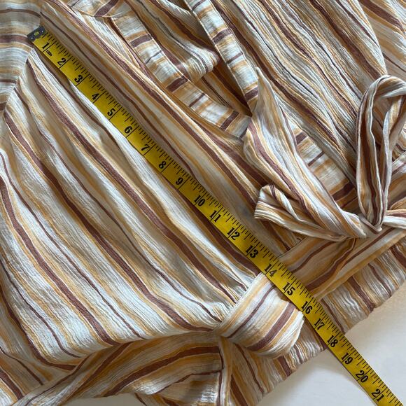 Anthropologie Tie-Front Top Womens Small Yellow Striped Oversized Balloon Sleeve - Picture 9 of 10
